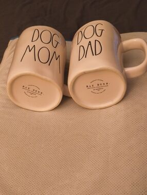 Rae Dunn Pink 'DOG MOM' and 'DOG DAD' Ceramic Mugs